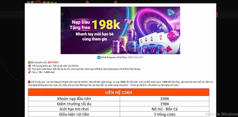 Điều kiện nhận khuyến mãi tại Nohu90