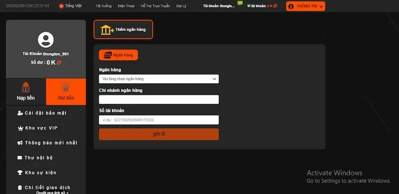 thủ tục rút tiền